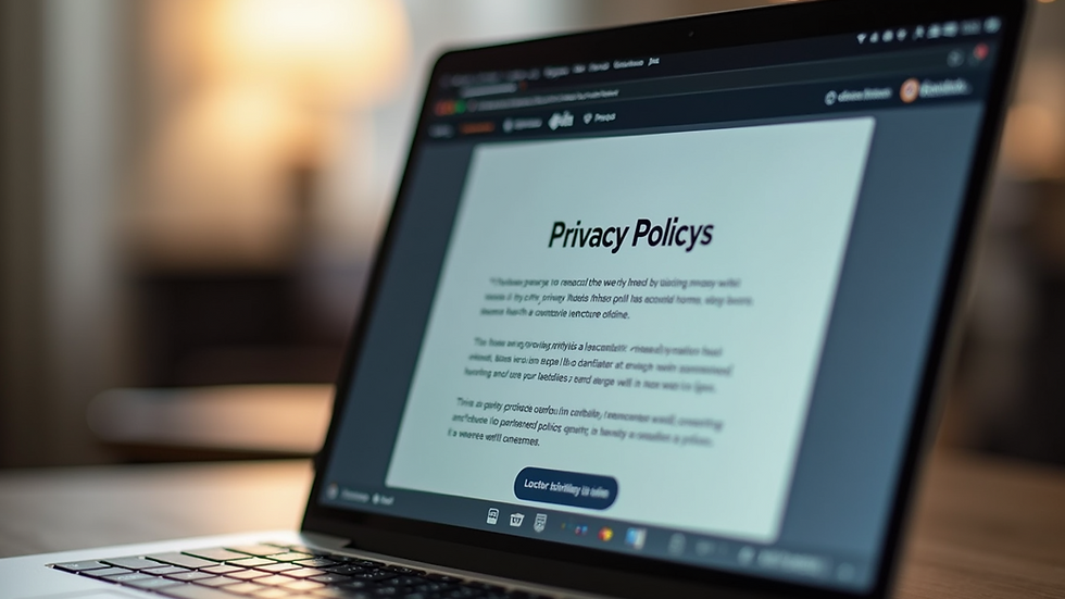 Eye-level view of a laptop displaying a privacy policy webpage