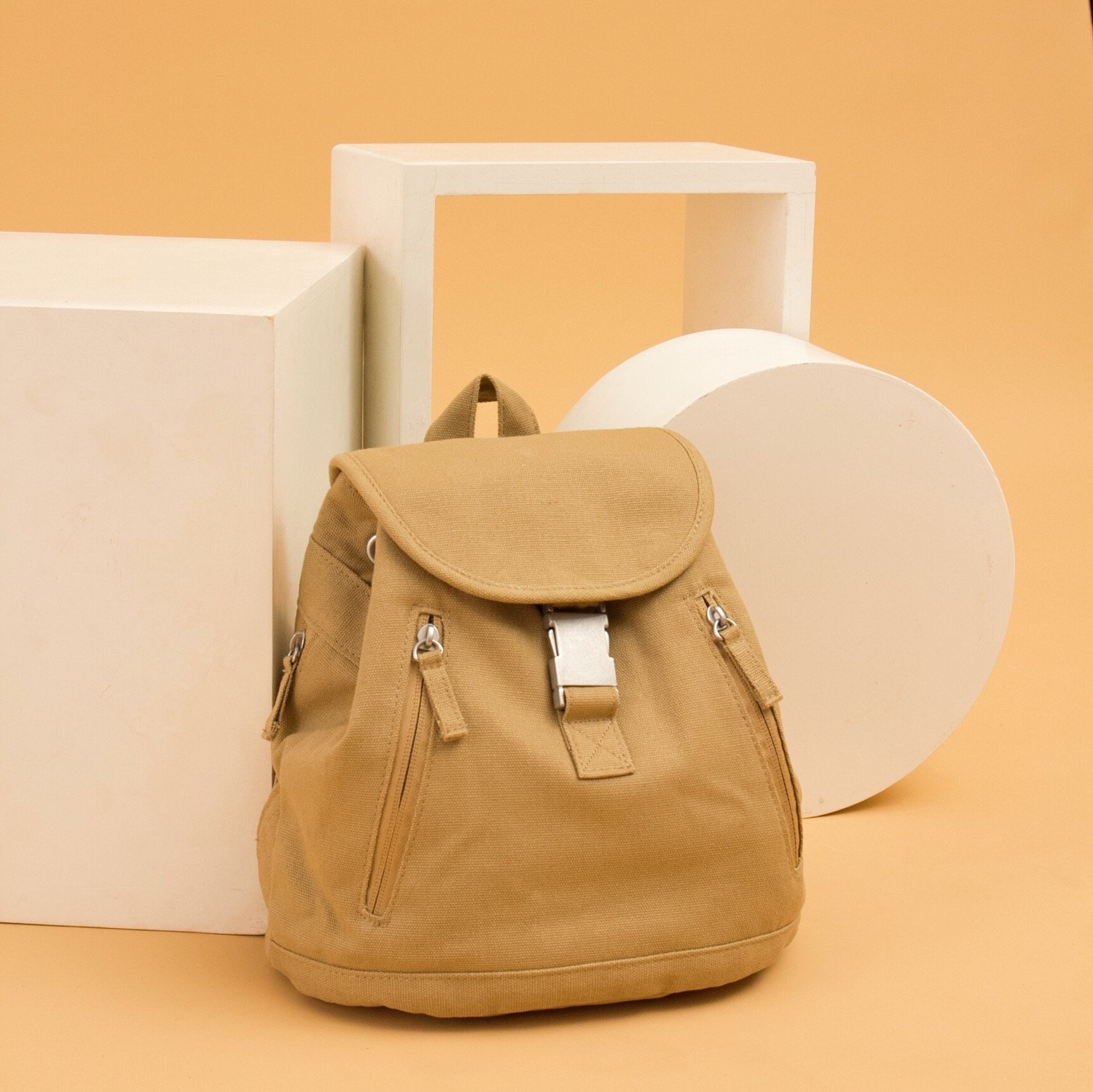 khaki canvas backpack