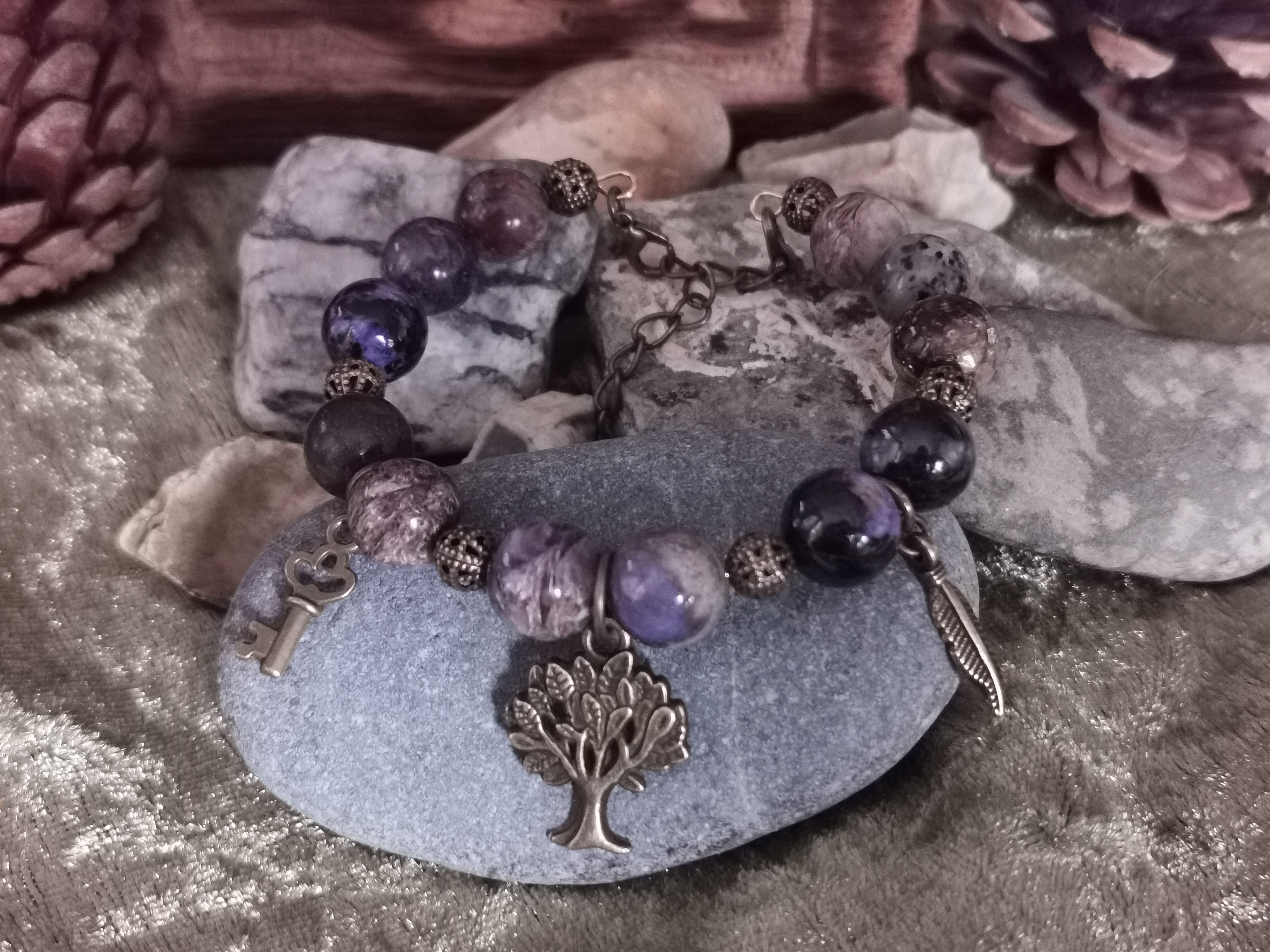 For My Shieldmaiden, Yggdrasil, Tree of Life, Charoite, Women's Viking Bracelet