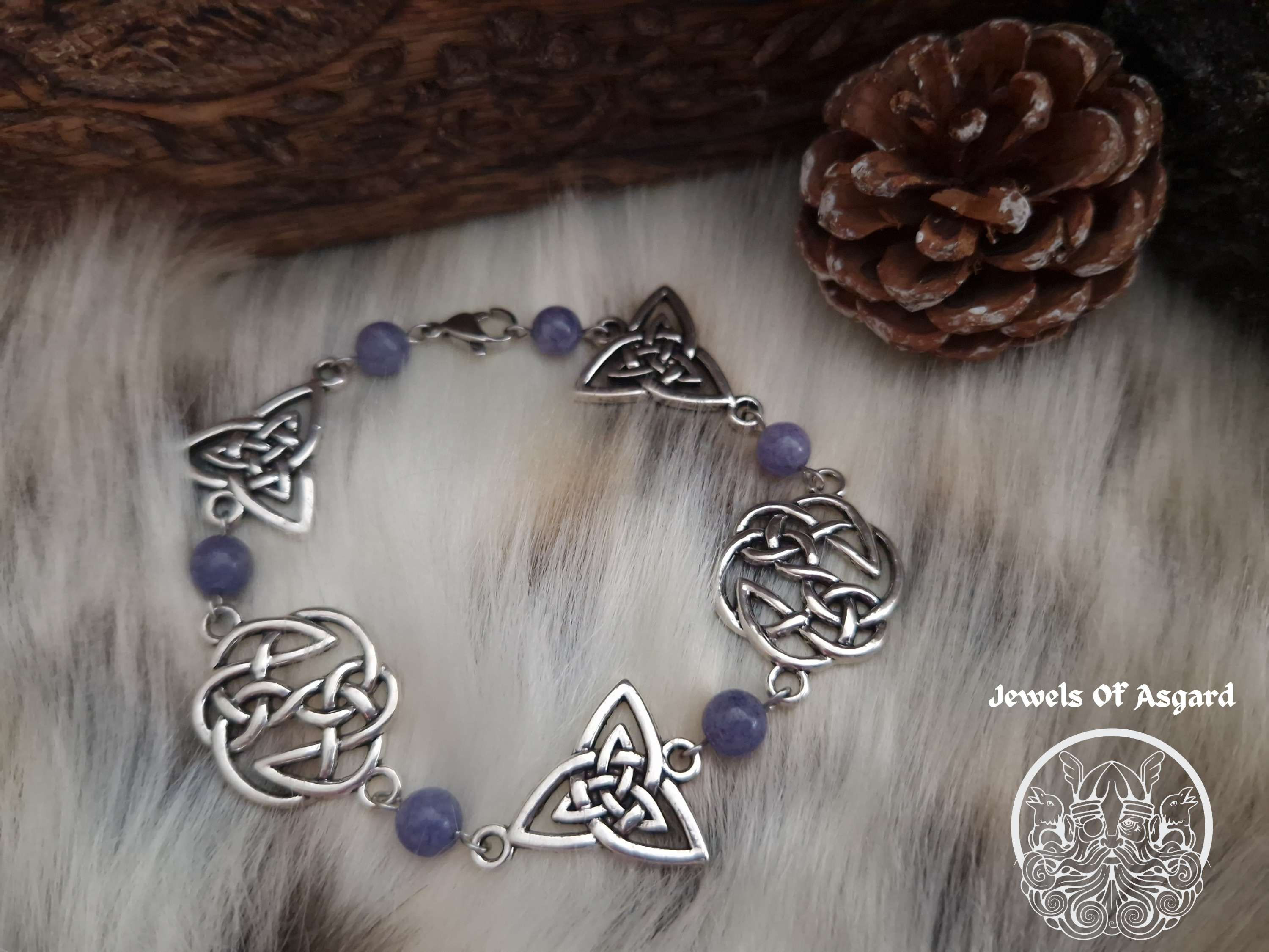 Triquetra & Tanzanite Viking Link Bracelet, Shieldmaiden, Womens Viking Bracelet