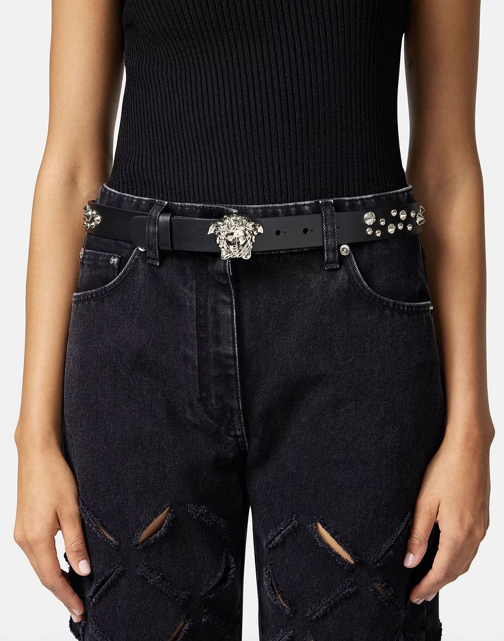Thumbnail: VERSACE Spiked La Medusa Leather Belt