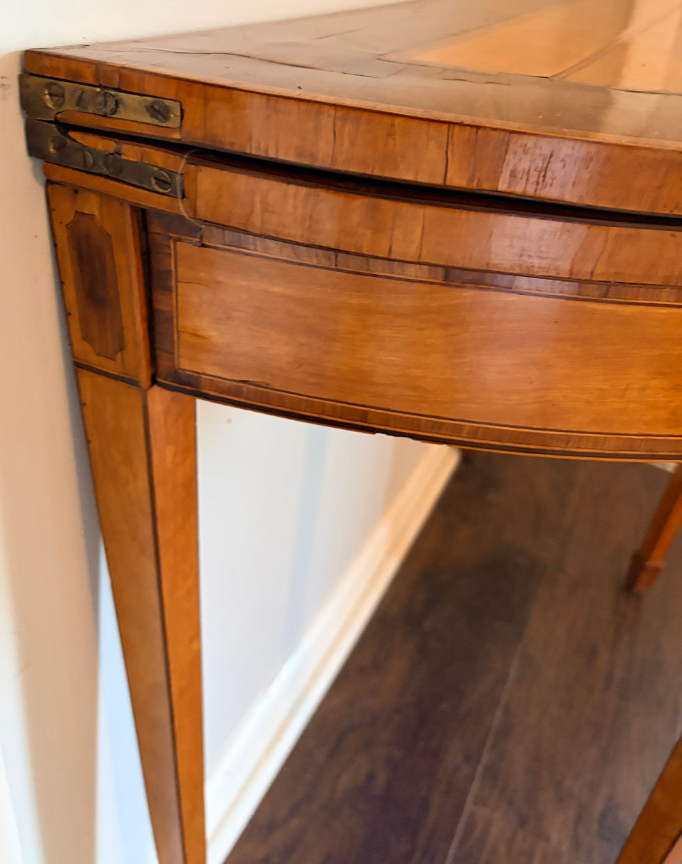 Thumbnail: Hepplewhite satin wood Demilune game table