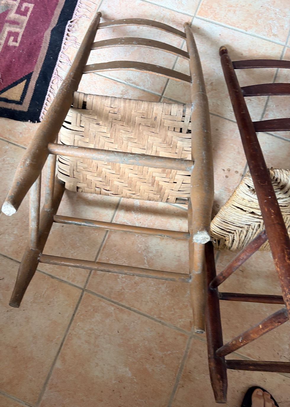 Thumbnail: Pair of primitive, high back kitchen, chairs