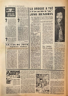 jimi hendrix newspapers 1970 / le parisien sept. 19, 1970 /collector PR