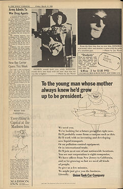 jimi hendrix newspaper/the daily cardinal march 15, 1968