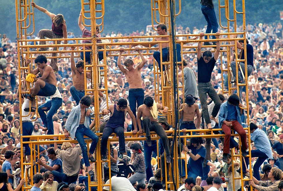 The sound tower at Woodstock by Elliott Landy. Bethel, New York. 1969