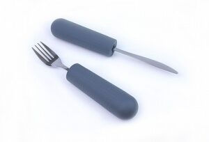 a fork and knife with enlarged handles
