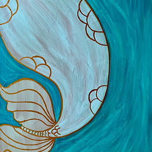 手描きの金と青の人魚の尾