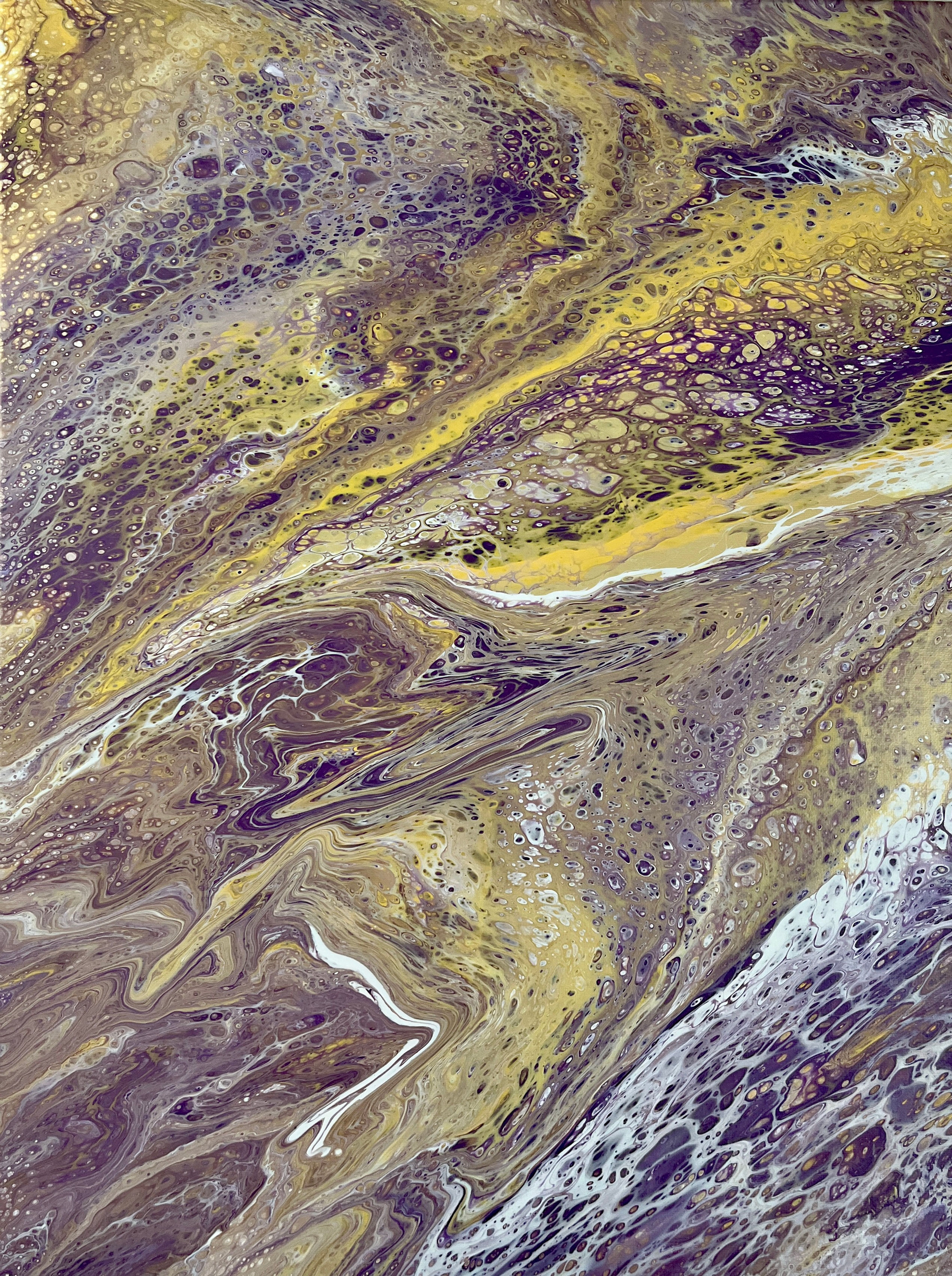 Acrylic Painting with purple, pale yellow and white