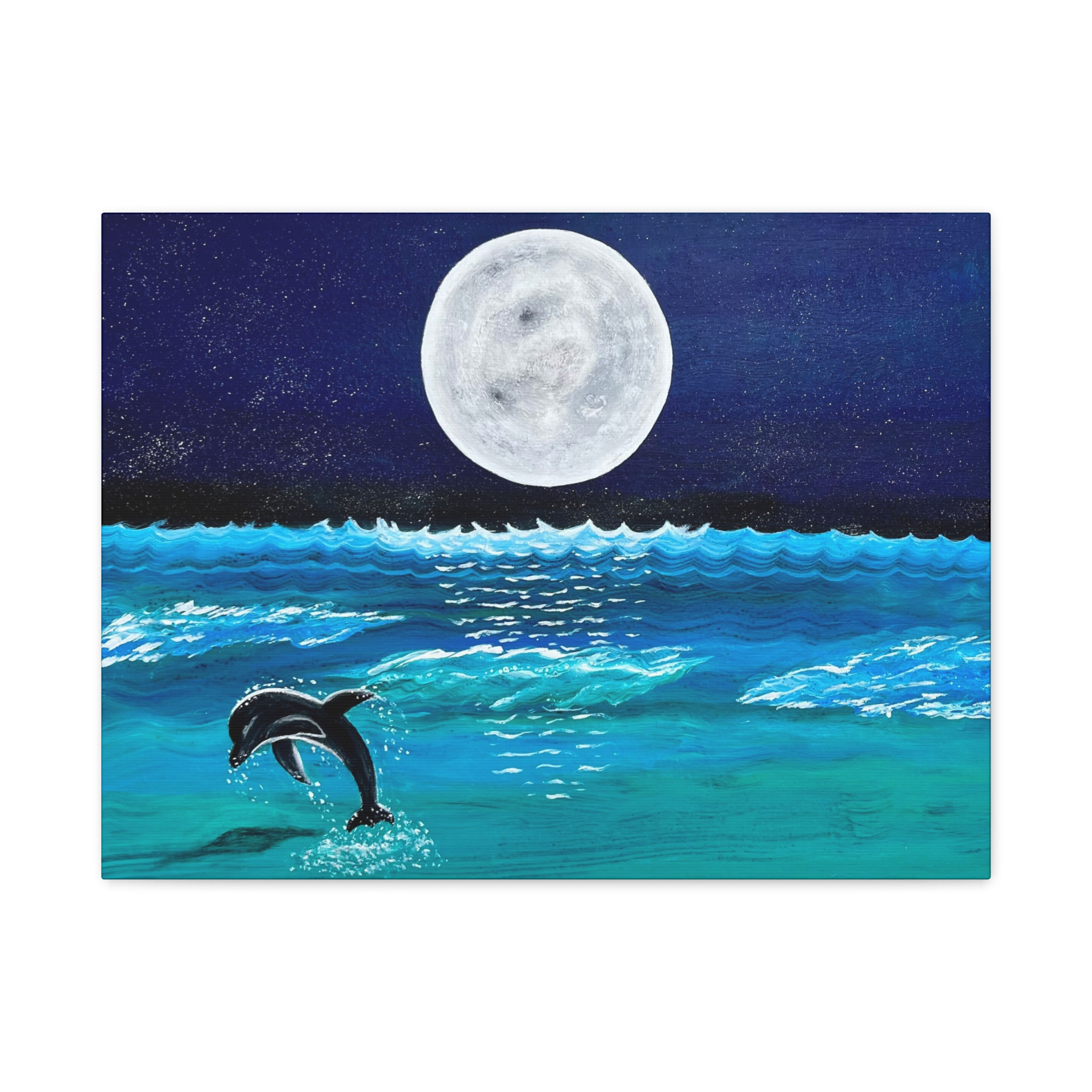 Moonlight Dolphin Swim Art Print