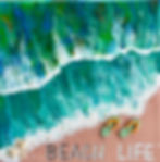 Beach Life in blue, green waves on a beach scene with flop flops