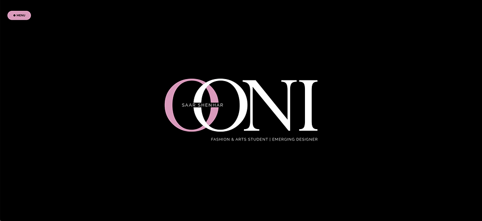 OONI with 'SAAR MERHAV' text, Fashion & Arts Student, Graphic Designer on black background.