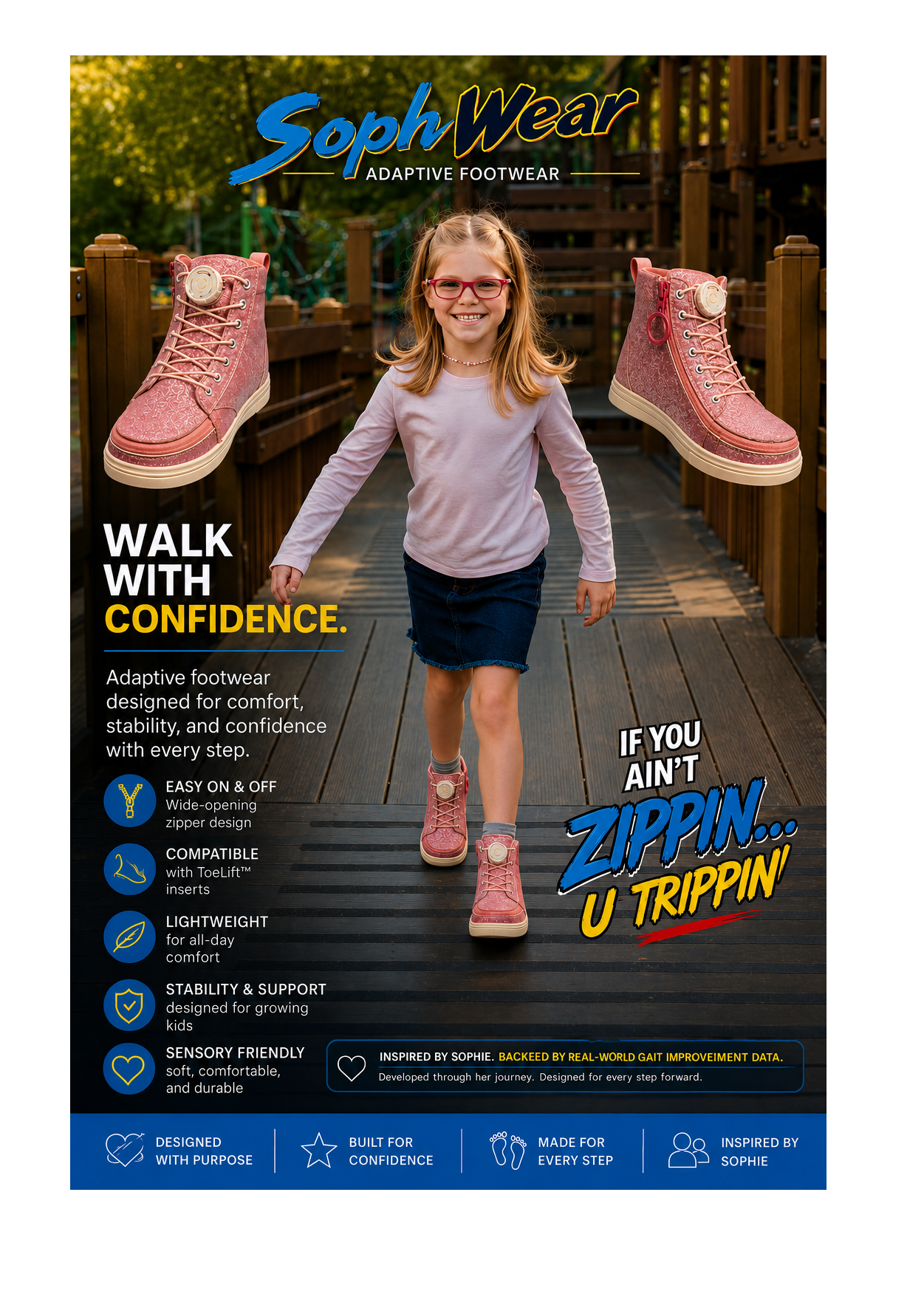SophTop™ Adaptive High-Top Footwear – Pink Sparkle Edition