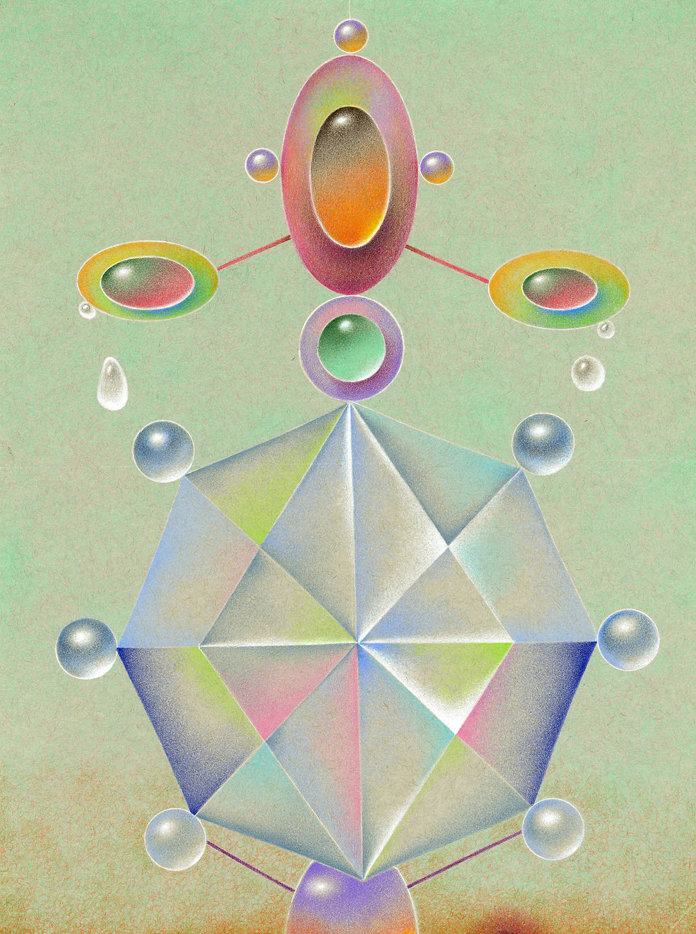 “Crystal Vision”, colored pencil on paper, 12”x8”, 2020.