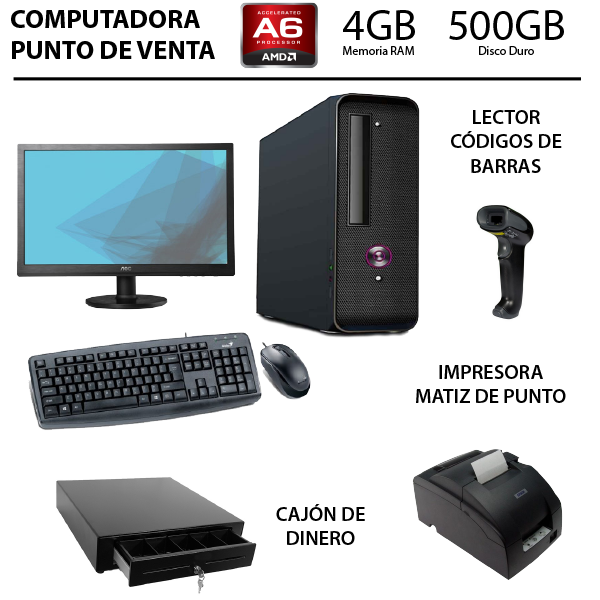 PUNTO DE VENTA, AMD A6-7400K, TARJETA MADRE GIGABYTE F2A68HM-S1, 4GB RAM, 500GB