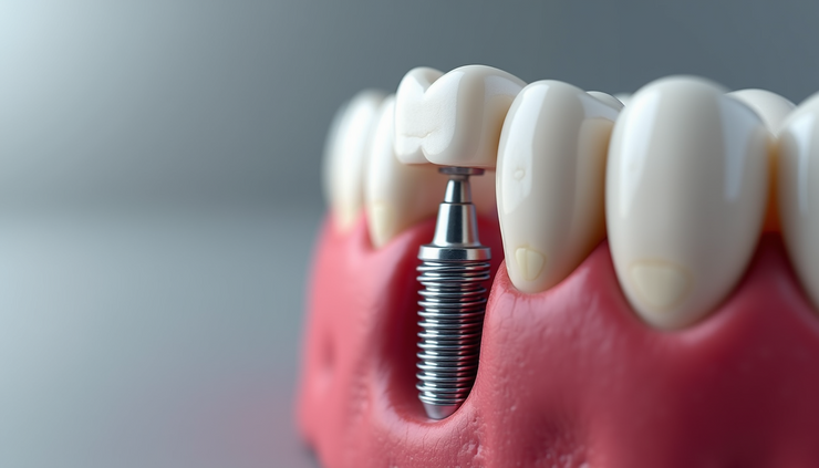 Close-up view of a dental implant placed in the jawbone