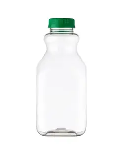 32 oz Clear PET Plastic Square Juice Bottle with 43 mm Green Tamper Evident Closure