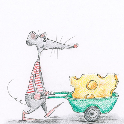dessin réalisé aux crayon de couleur - souris à la vie est un message d'optimisme - recherche du bonheur, de la joie