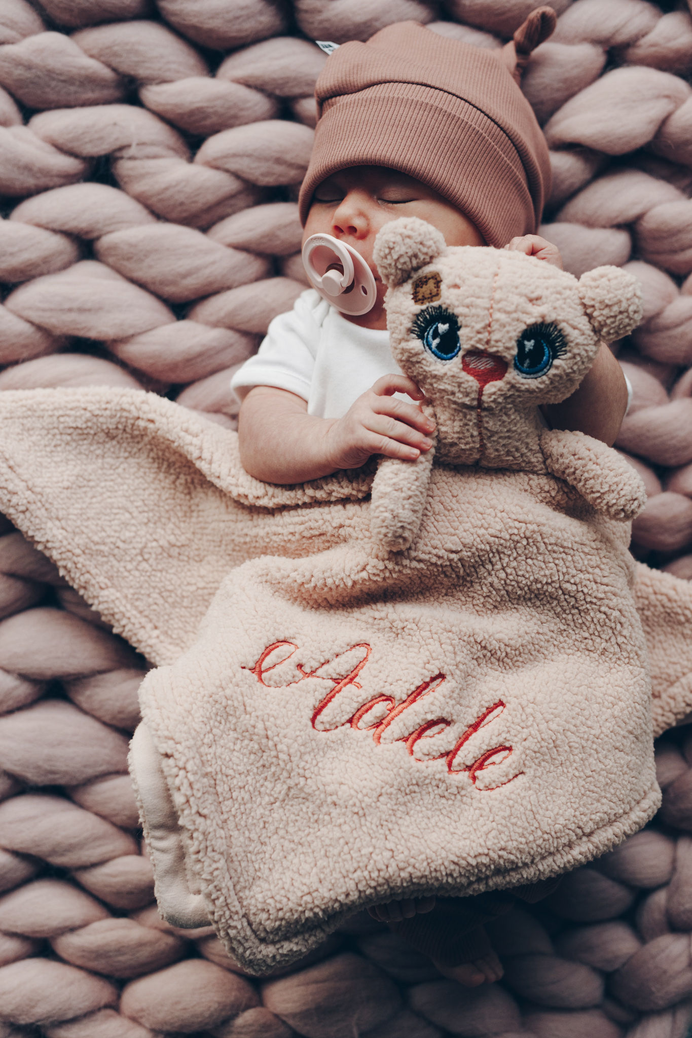 Pink lovey blanket with bear with child's name