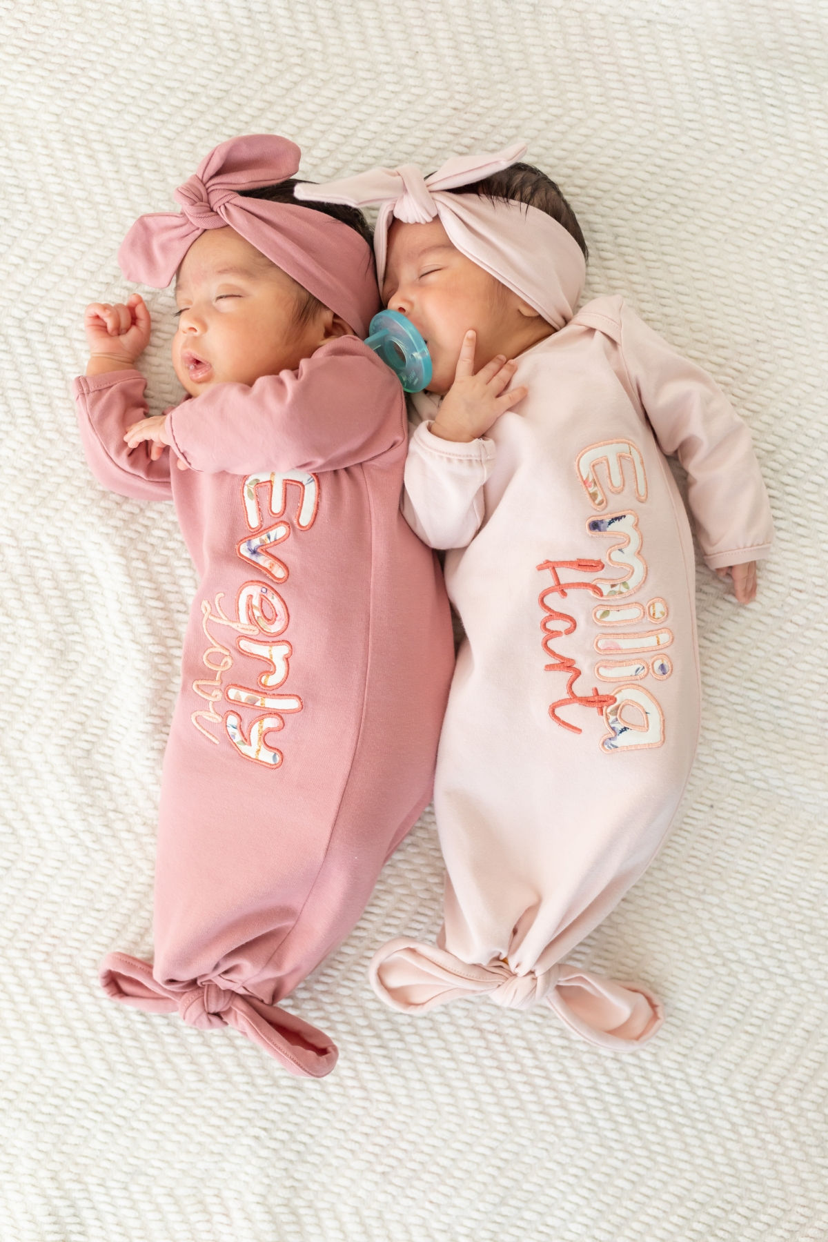 Rose or Powder pink knotted baby gown with embroidered child's name