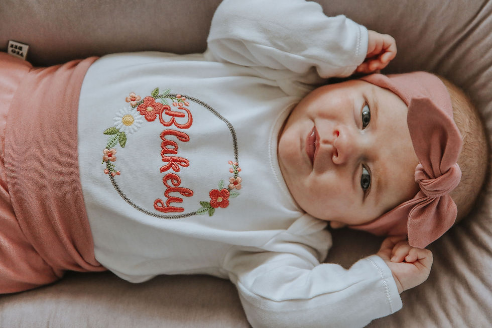Thumbnail: Custom name bodysuit with pink pants, headband or hat 