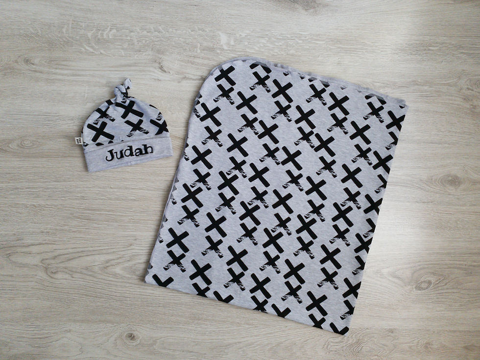Thumbnail: X's pattern Swaddle set with personalized hat