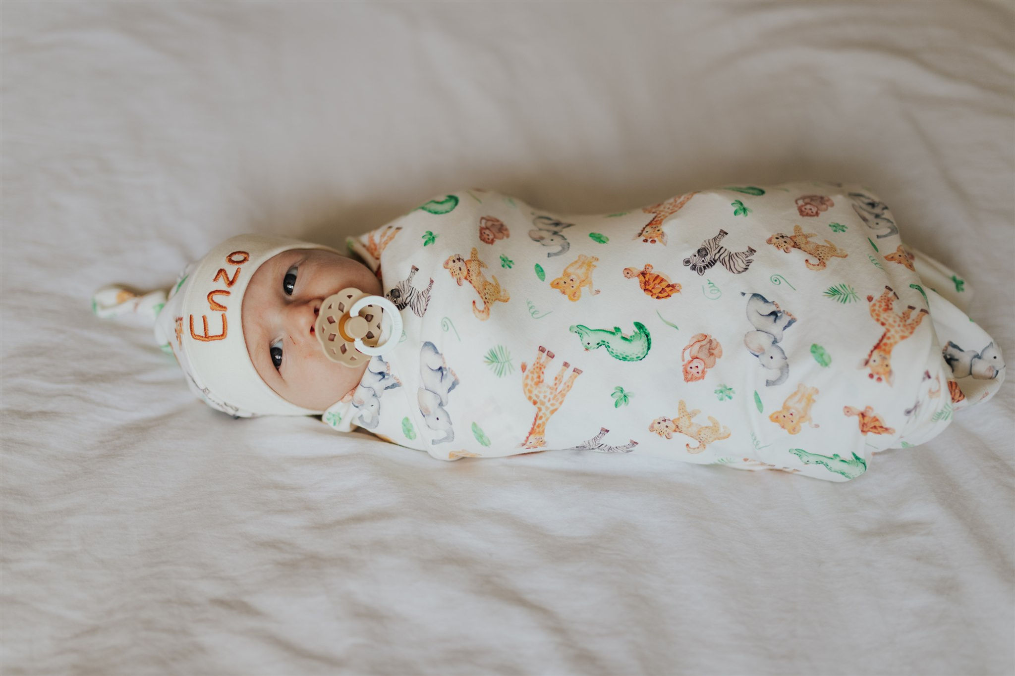 Safari animal design blanket and personalized hat