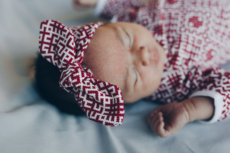 Thumbnail: Burgundy Latvian design knotted baby gown
