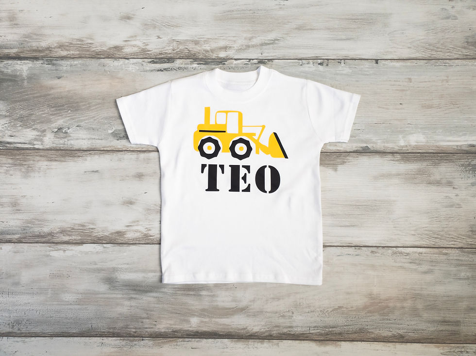Thumbnail: Bodysuit or T-shirt with bulldozer, child's name and with or without number