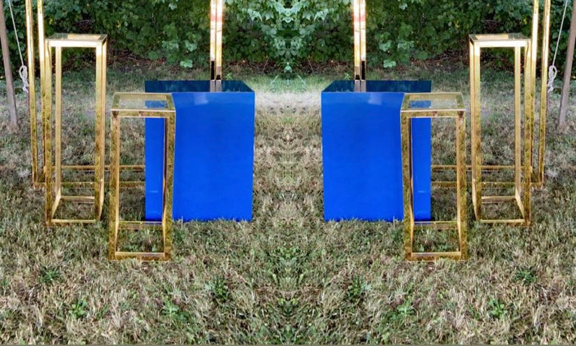 $150 - Blue Pedestal, 2 Gold Bone Pedestals