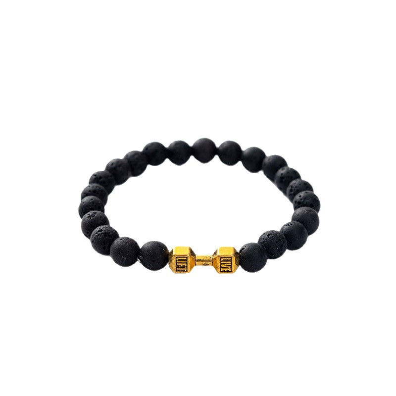 Thumbnail: Cross-Border Accessories Volcanic Stone Bracelet Black Frosted Alloy Large Dumbb