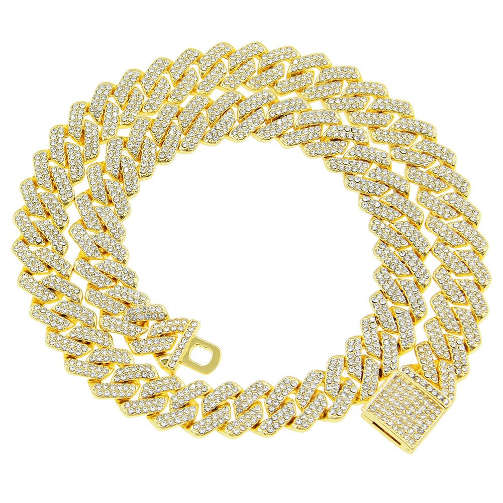 hip-hop full-Diamond encryption Diamond Cuban chain men's necklace hipster exagg