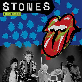 The Rolling Stones onstage and a graphic of the No Filter Tour