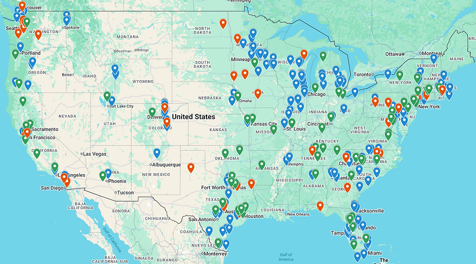 LBM facilities acquired (blue pins), opened or soon to open (green), and closed (red) YTD 2026. Source: Webb Analytics