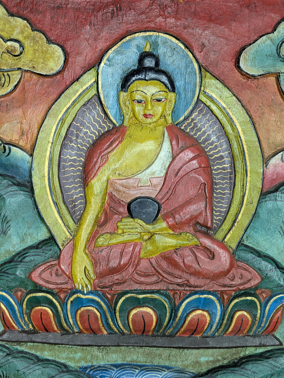 Miniatura: Pannello tibetano Buddha legno dipinto a mano 