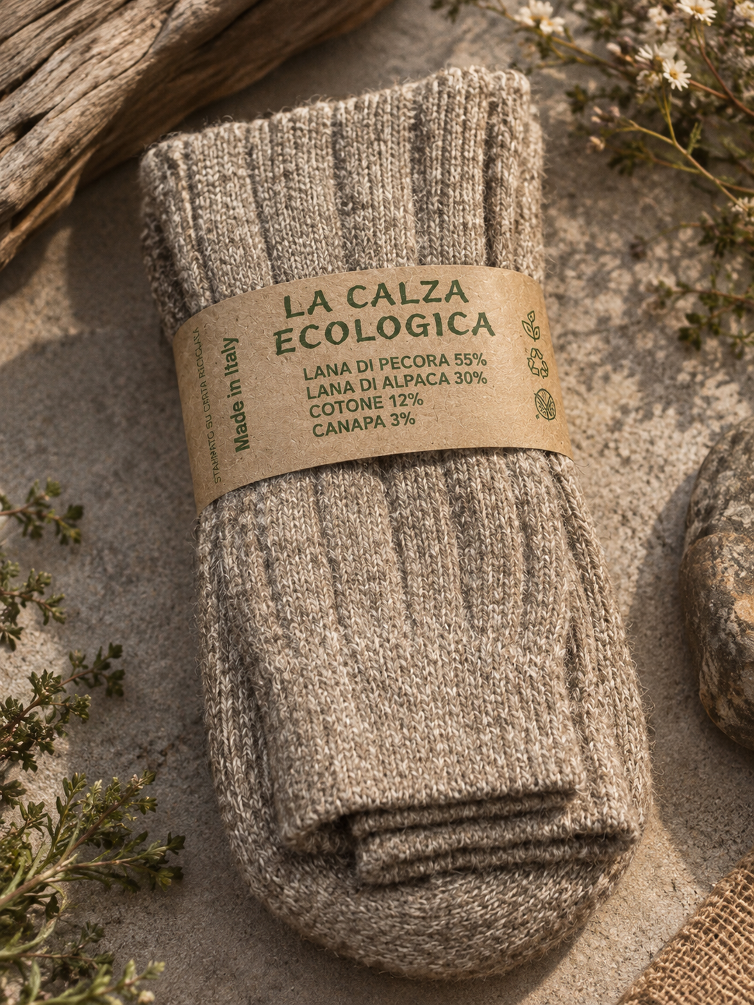 CALZE CORTE LANA DI PECORA, ALPACA, COTONE E CANAPA