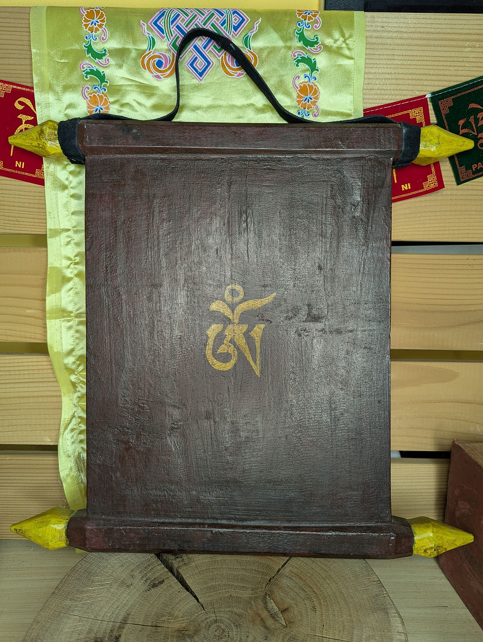 Miniatura: Pannello tibetano Buddha legno dipinto a mano 