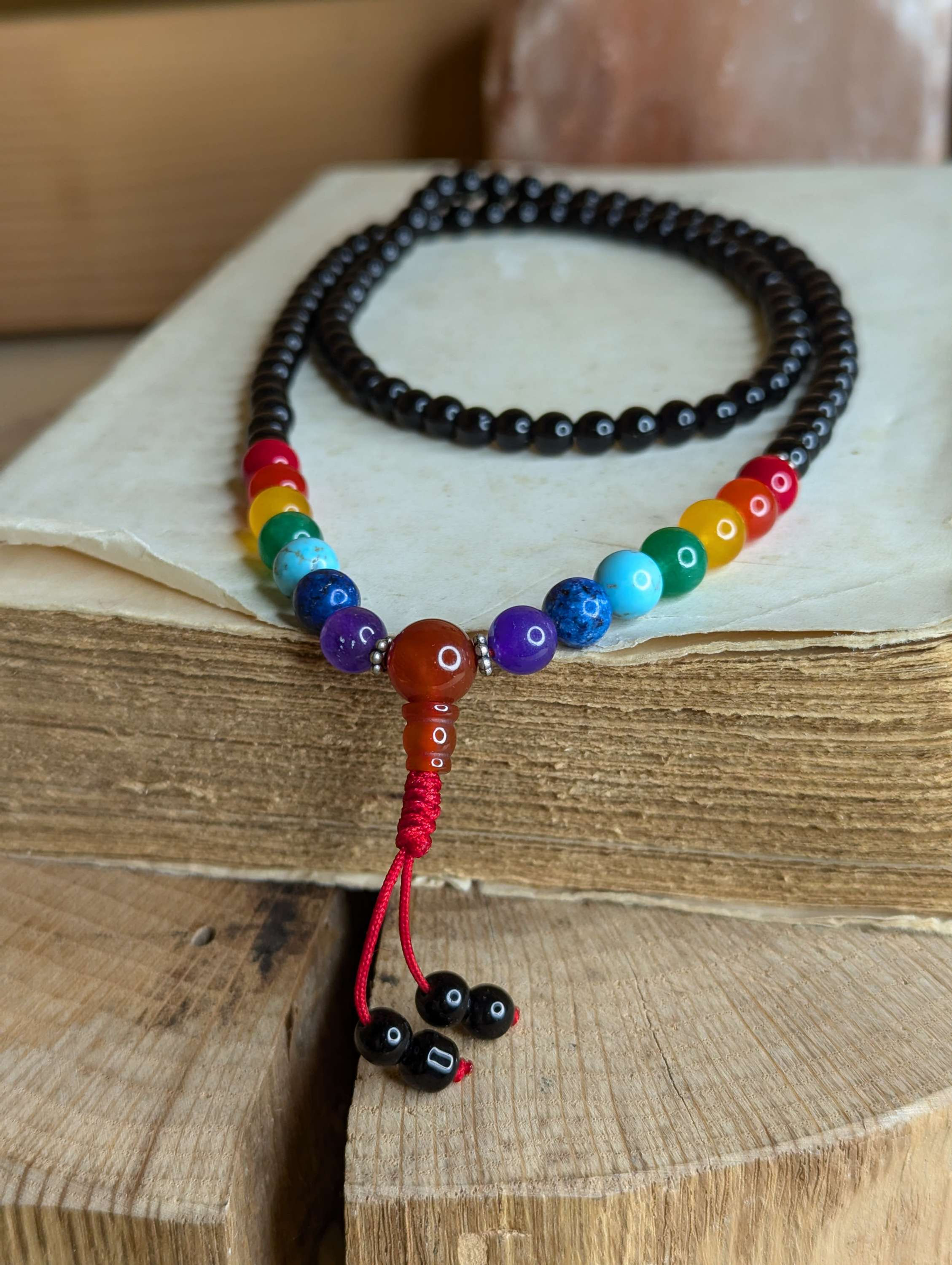 Japamala Collana chakra in Onice Nero e 