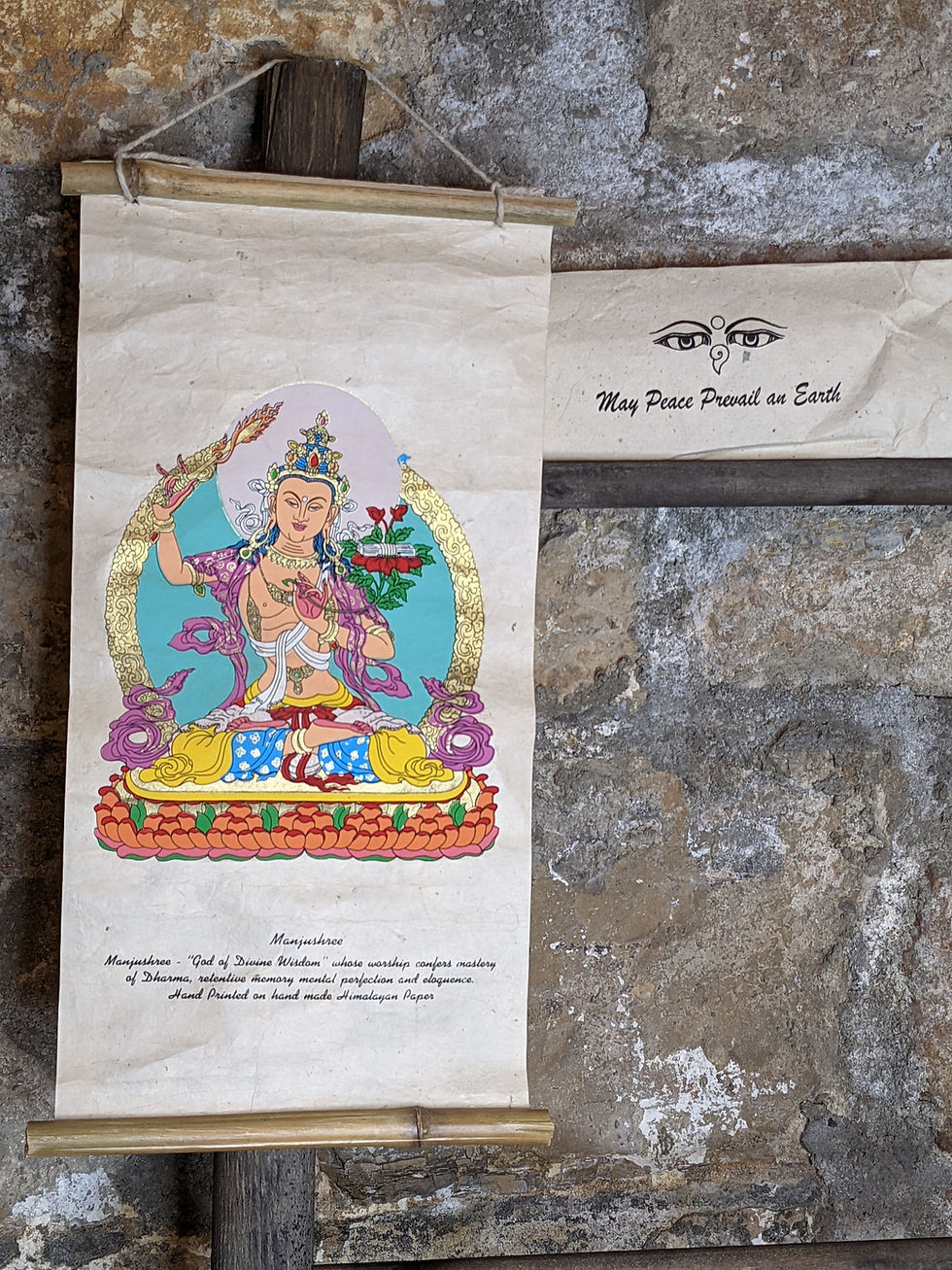 Miniatura: Drappo fatto a mano Buddha Mañjuśrī in Carta Naturale Nepalese