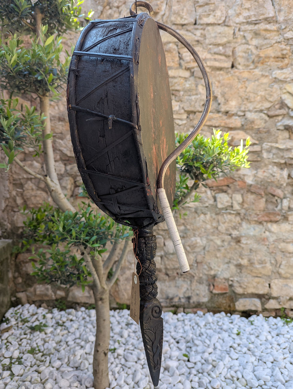 Miniatura: Tamburo sciamanico impugnatura lavorata a mano 