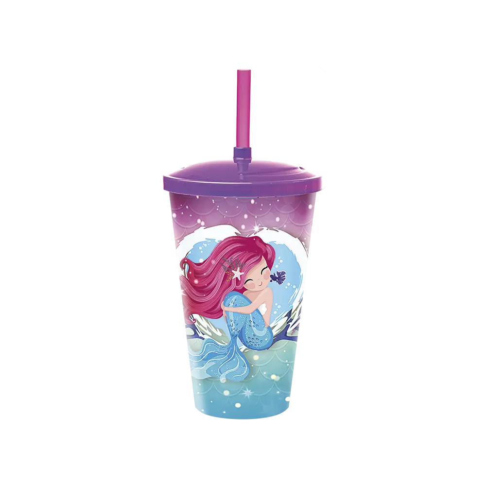 Copo com Tampa e Canudo Sereia - 600ml