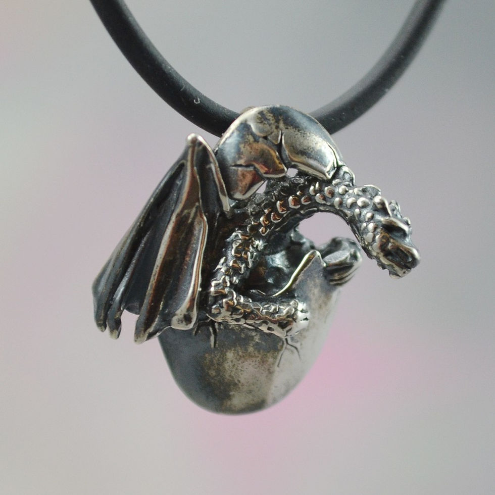Thumbnail: Dragon Necklace, Sterling Silver Fantasy Jewelry, Dimensional Dragon Hatchling P