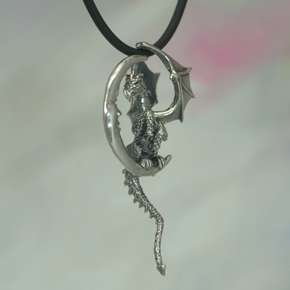 Thumbnail: Lunar Dragon Necklace, Sterling Silver Fantasy Jewelry, Dragon and Moon Dimensio