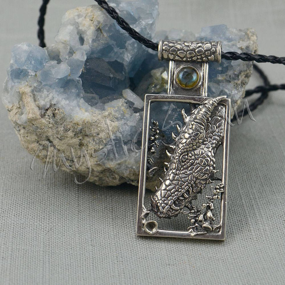Thumbnail: Dragon Necklace, Sterling Silver Fantasy Jewelry, Dragon Pendant with Stone Acce