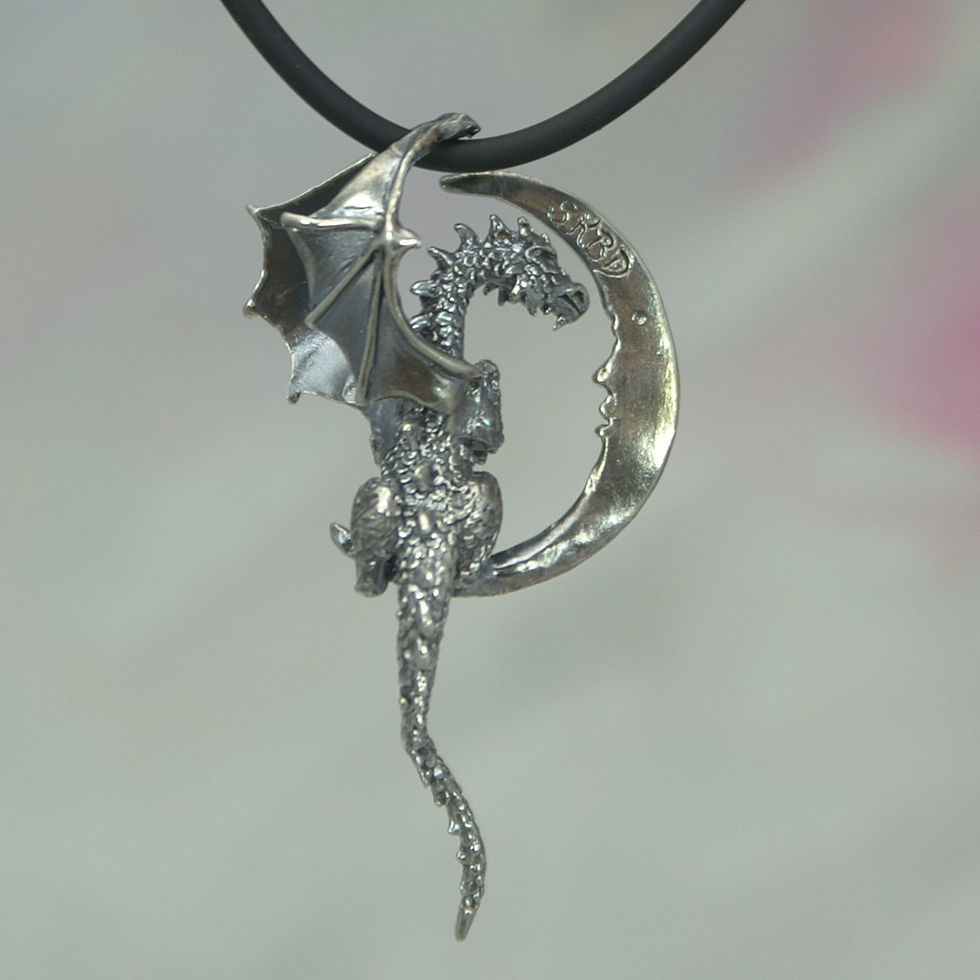 Thumbnail: Lunar Dragon Necklace, Sterling Silver Fantasy Jewelry, Dragon and Moon Dimensio