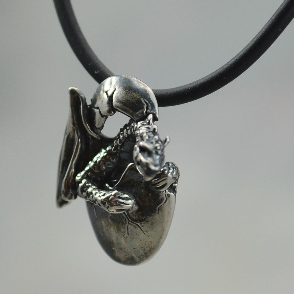 Thumbnail: Dragon Necklace, Sterling Silver Fantasy Jewelry, Dimensional Dragon Hatchling P
