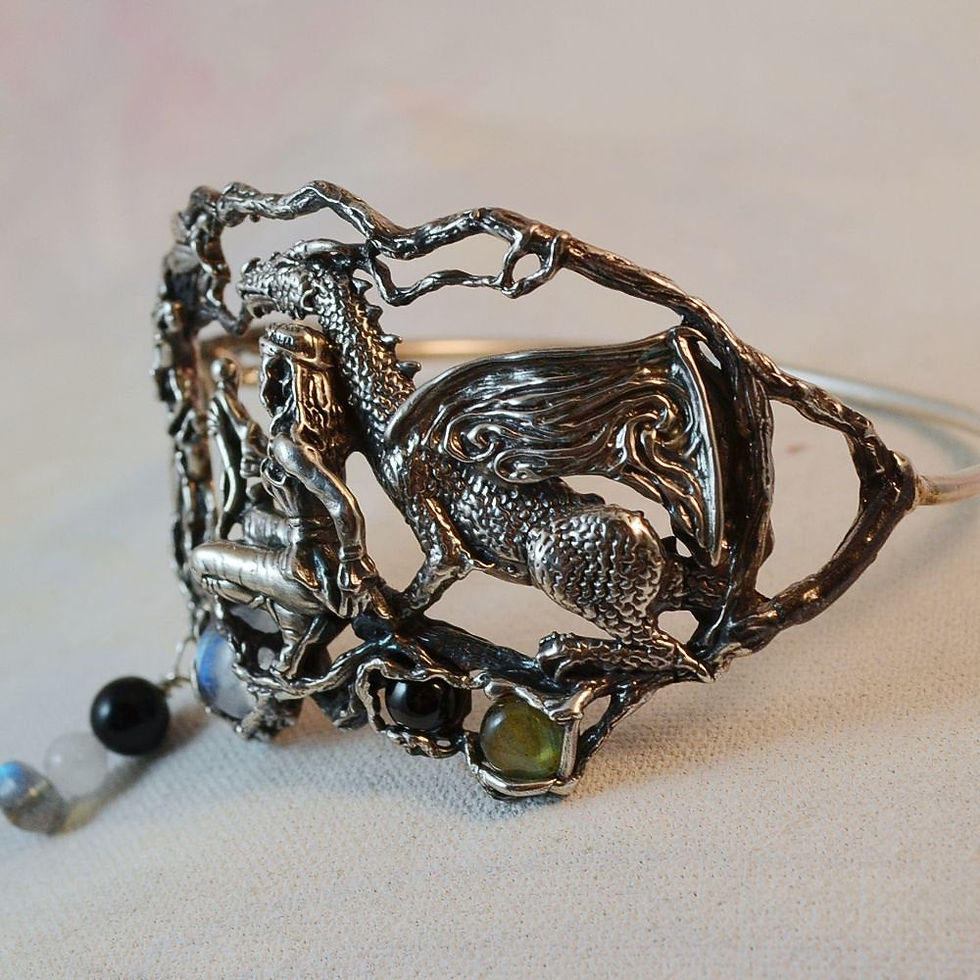 Thumbnail: Dragon & Maiden Bracelet, Sterling Silver Fantasy Jewelry, "The Quest Continues"