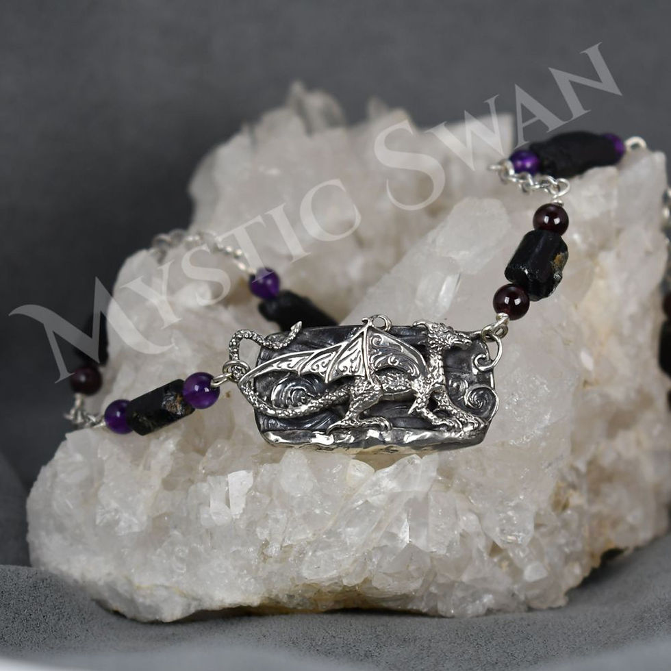 Thumbnail: Dragon Necklace, Dragon Statement Necklace with Stone Accents, Sterling Silver F