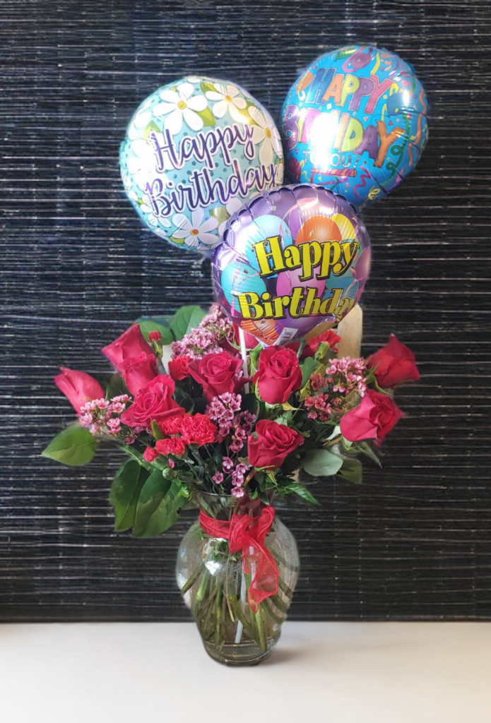 Happy Birthday To You Roses with Balloons