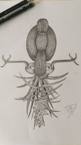 black and white drawing using pencils over paper